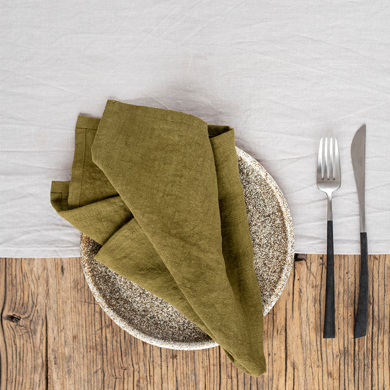 Linen Napkin Set of 2 Olive Green