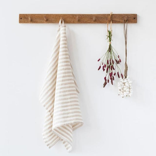 Striped in natural Linen tea towel
